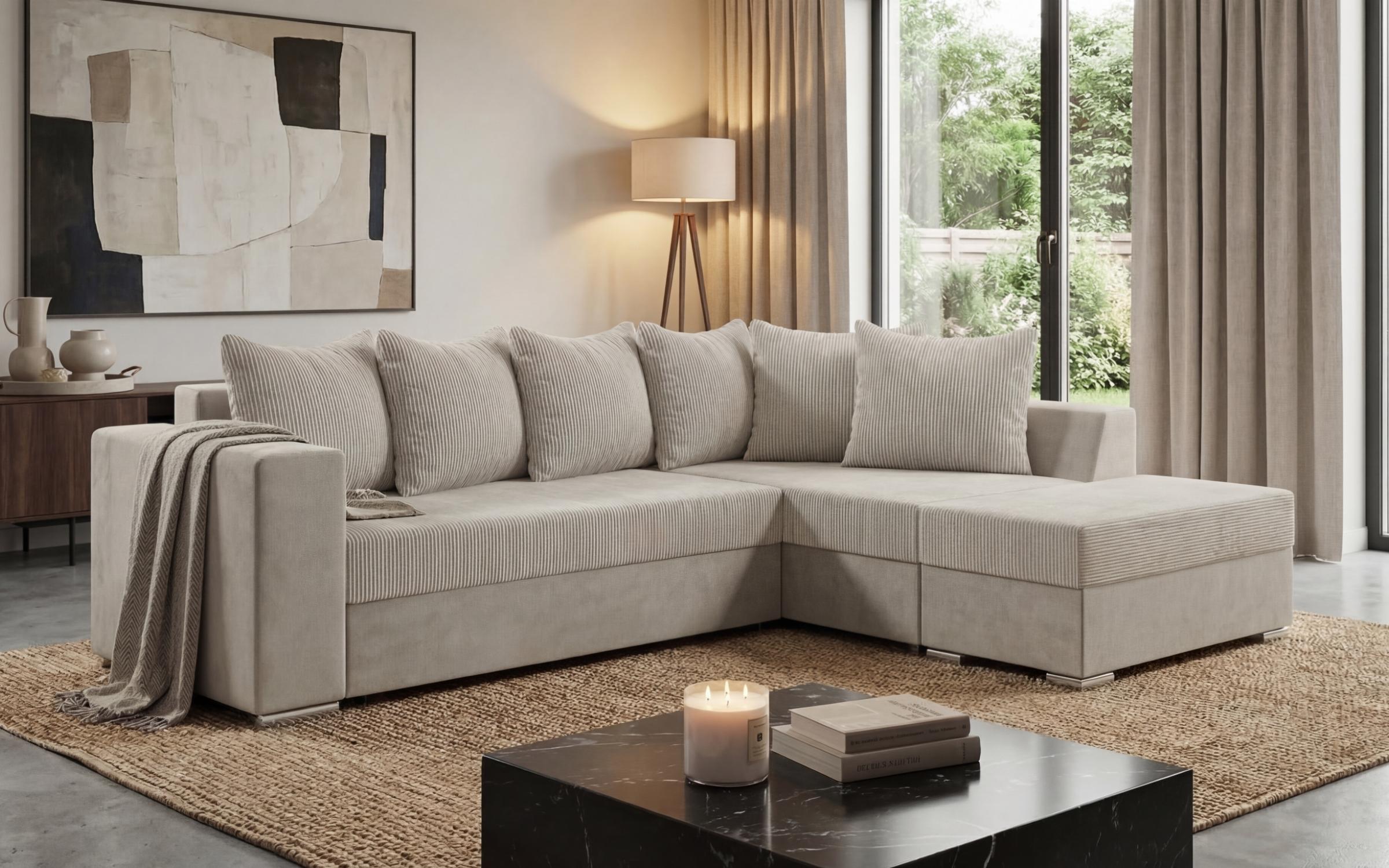 Extendable corner sofa + ottoman Londo, light beige  3